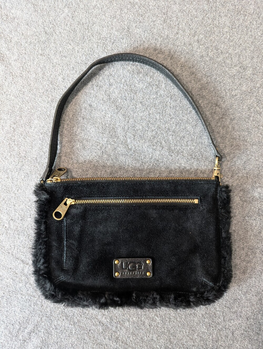 UGG Australia Genuine Black Shearling Pochette Shoulder Bag